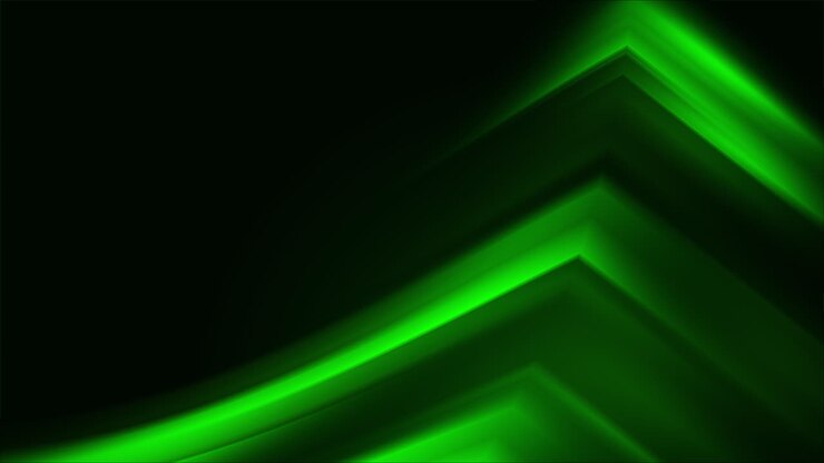 Green abstract iridescent triangular shape. Glowing line pointers arrows. Movement down. Looped motion graphics.