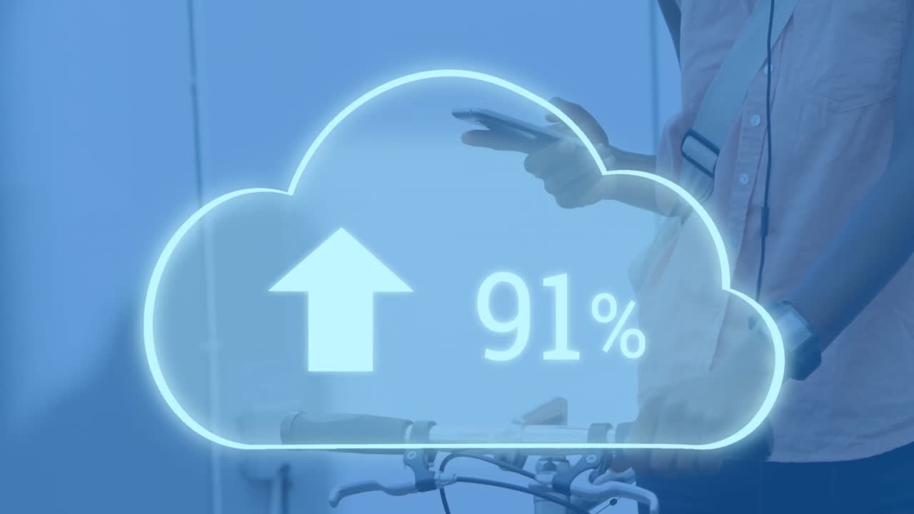 스마트 폰을 사용하는 사람보다 증가하는 비율로 디지털 클라우드의 애니메이션