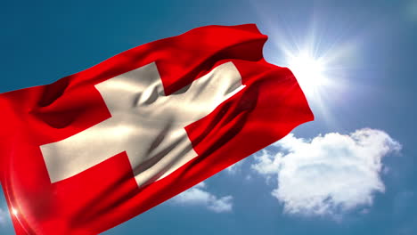 Swiss-national-flag-blowing-in-the-breeze