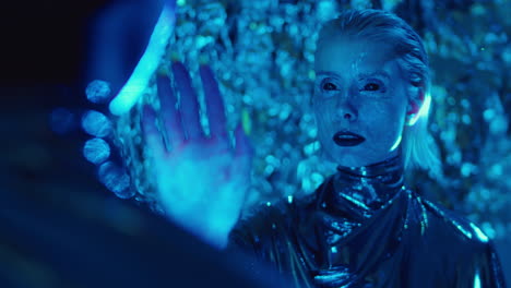 alien woman hypnotizing man