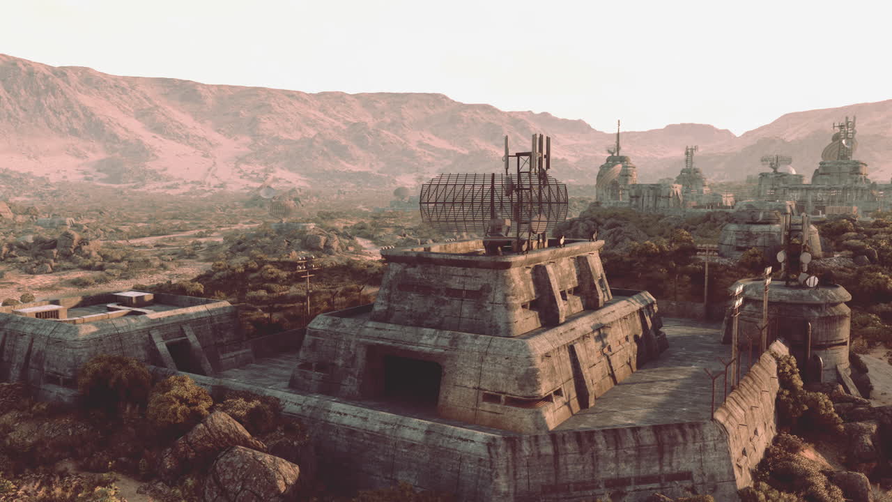 base militar alienígena futurista en el paisaje desértico