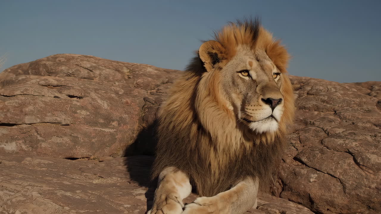 Lion resting on a rock