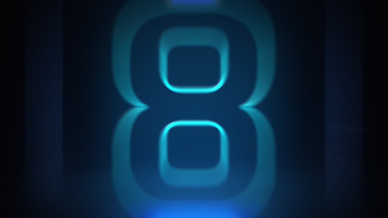 Blue Purple Square Neon Countdown 10 Seconds Beautiful Outline Retro Glow Light Box Color Dynamic Flying Animation Concept Background With Reflection