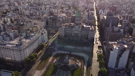 Palace-of-Argentine-National-Congress-and-cityscape-at-sunset,-Buenos-Aires