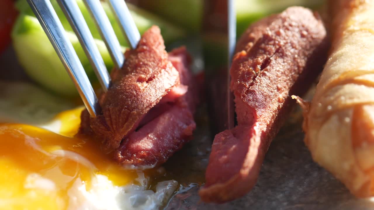 Turkish Breakfast with Fried Sausage and Eggs