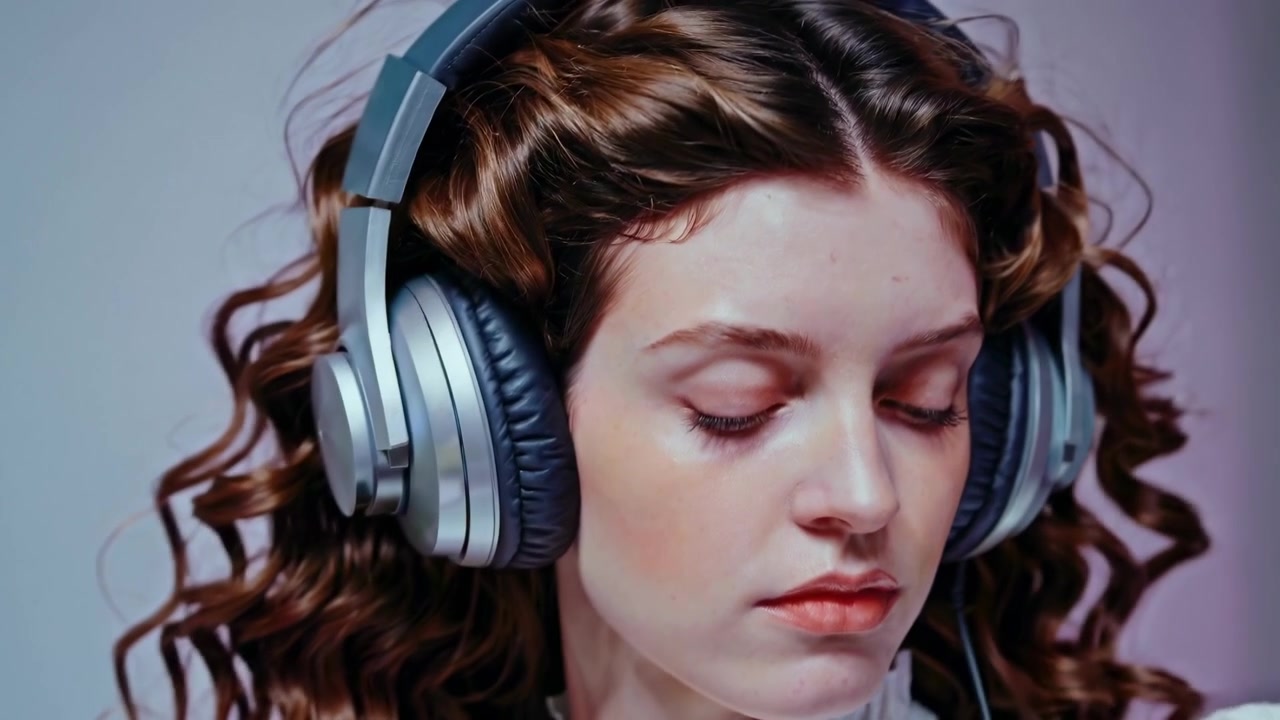 Giovane donna rilassata che ascolta musica con le cuffie