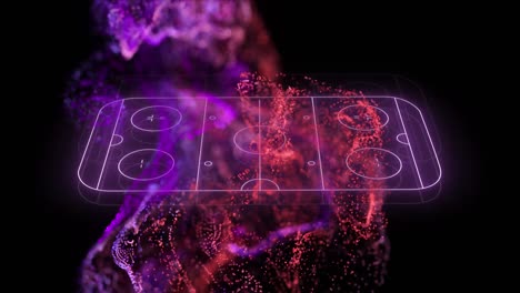 animation of neon purple ice hockey rink and pink mesh