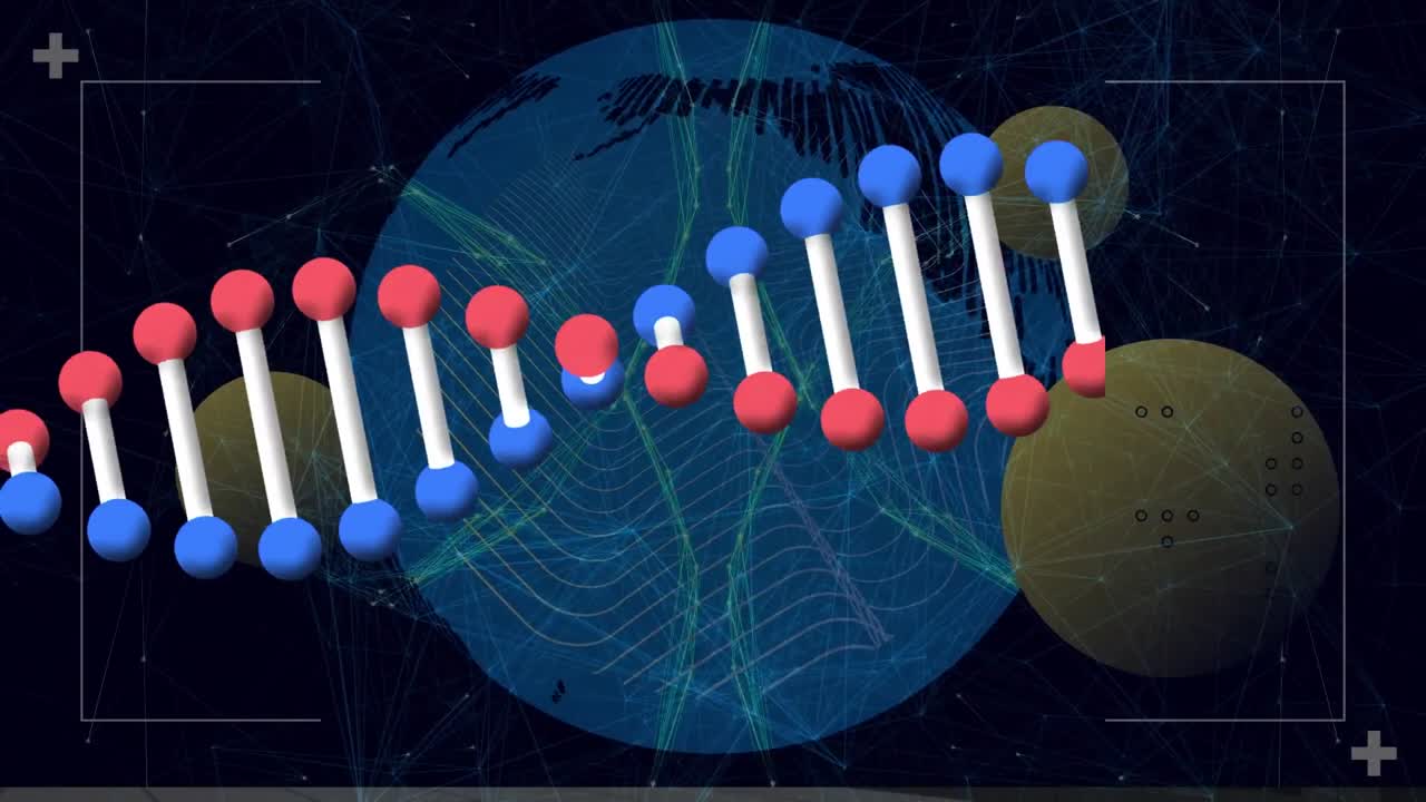 Animation av en snurrande DNA-sträng och databehandling över en amerikansk fotbollsspelare