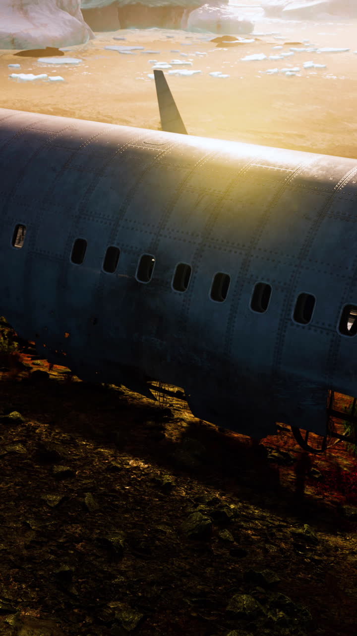 사막 풍경 에 버려진 비행기 잔해