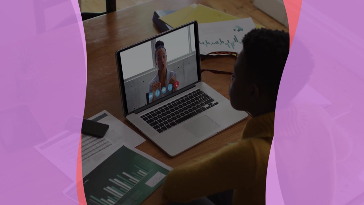 Animation of network of connections over schoolgirl using computer