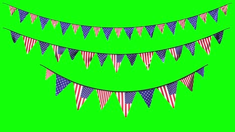 hanging national decorations for us independence day 4th of july on green with alpha channel