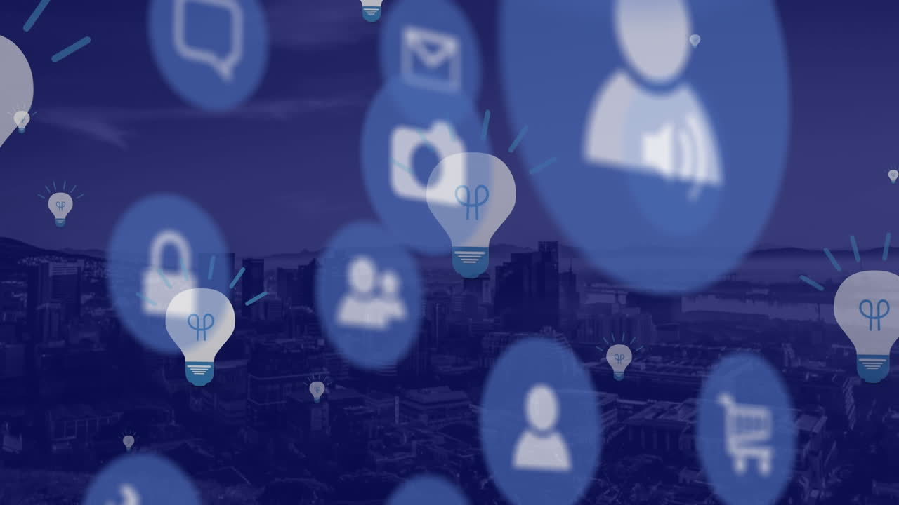 animación de iconos sobre el paisaje urbano