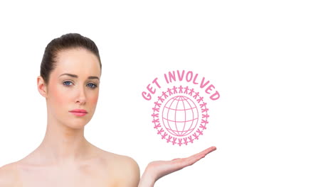 animación del logotipo del globo rosa sobre una mujer joven