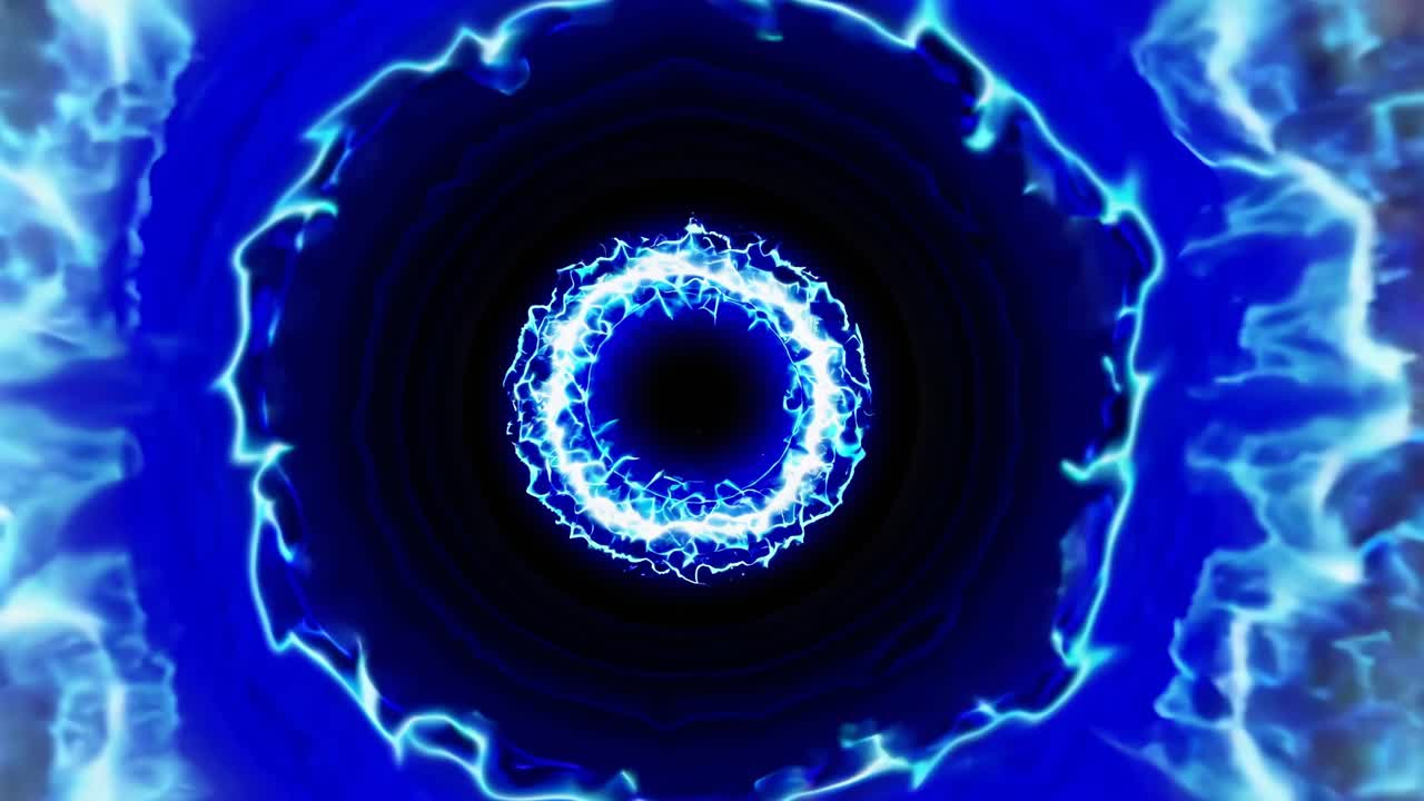 A dynamic video of a glowing blue energy vortex, viewed from a top-down angle