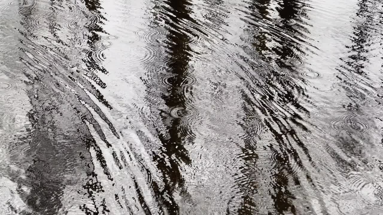 imágenes abstractas de la reflexión en el agua en el charco en tiempo de lluvia, superficie reflectante el agua, microondas, textura del agua, nadie