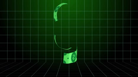 Animation-of-dollars-floating-over-green-checked-background