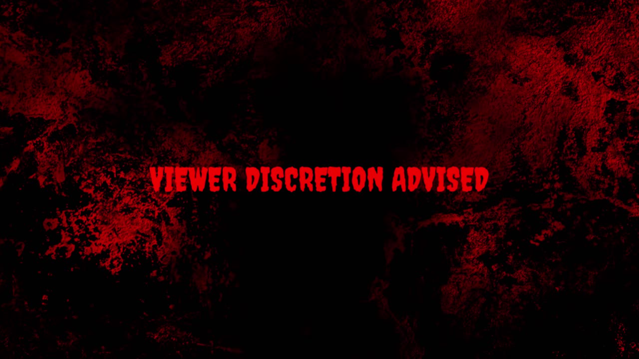 Flickering Viewer Discretion Advised Warning on Bloody Grunge Background