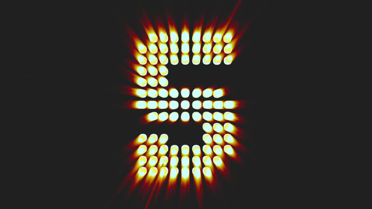 Animated Countdown with Bright Glowing Numbers from Ten to Zero