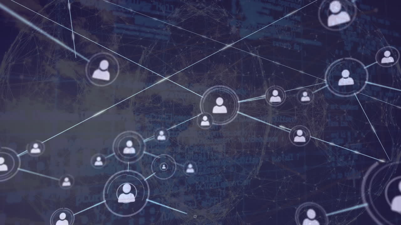 animación de redes de conexiones con iconos y globos sobre el procesamiento de datos