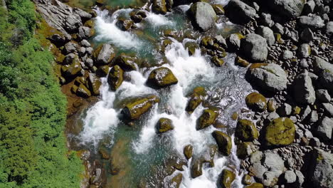 aerial view of a rapid river flowing over rocks