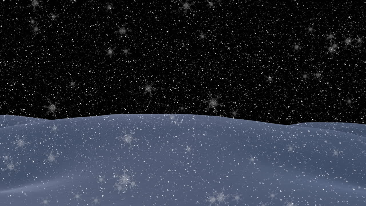 밤에 겨울 풍경에서 내리는 눈의 애니메이션