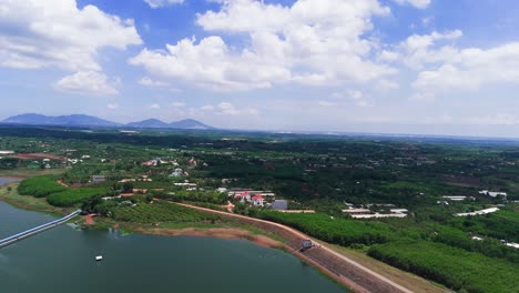 aerial view of the lake and the farms in dong nai.