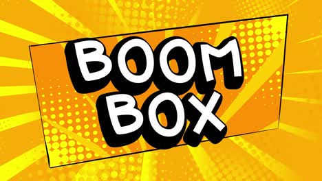 boom box. motion poster. 4k animated comic book word text