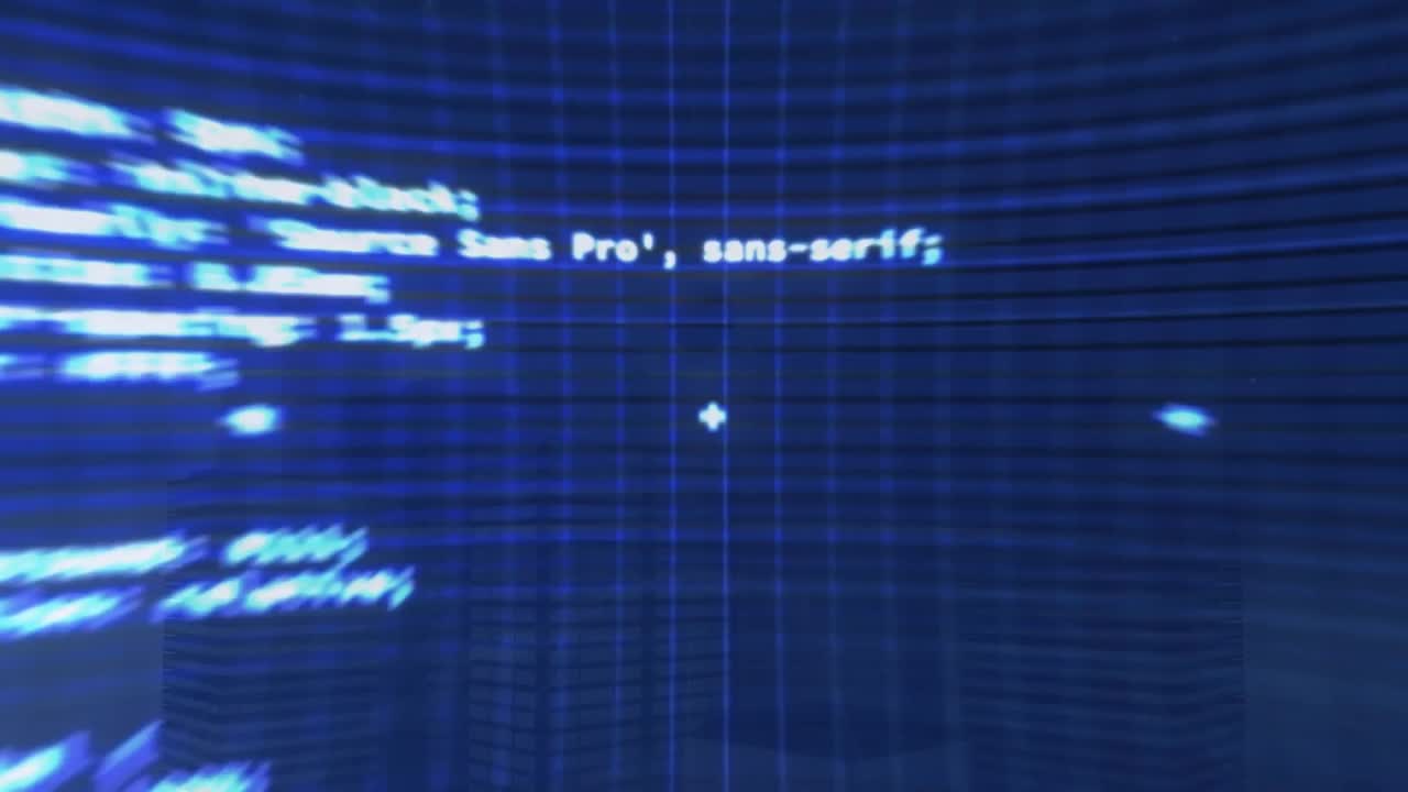 Animation of hud interface screens with computer languages over 3d buildings