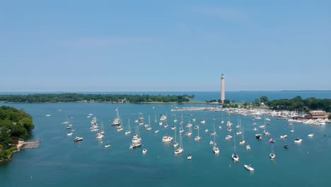 aerial view of put in bay marina in summer