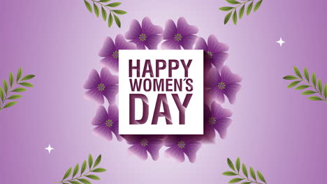 happy womens day card with purple flowers