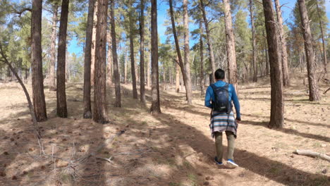 Eine-Aufnahme-Eines-Jungen-Hispanischen-Mannes,-Der-Durch-Den-Wald-Wandert