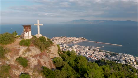 카발라 그리스 (kavala greece) - 고대 도시 성과 항구에 대한 관심의 공중 촬영