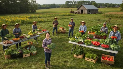 farmers selling fresh produce at a rural farm market