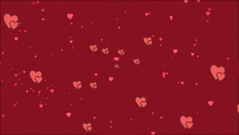 Animation-of-hearts-floating-over-red-background