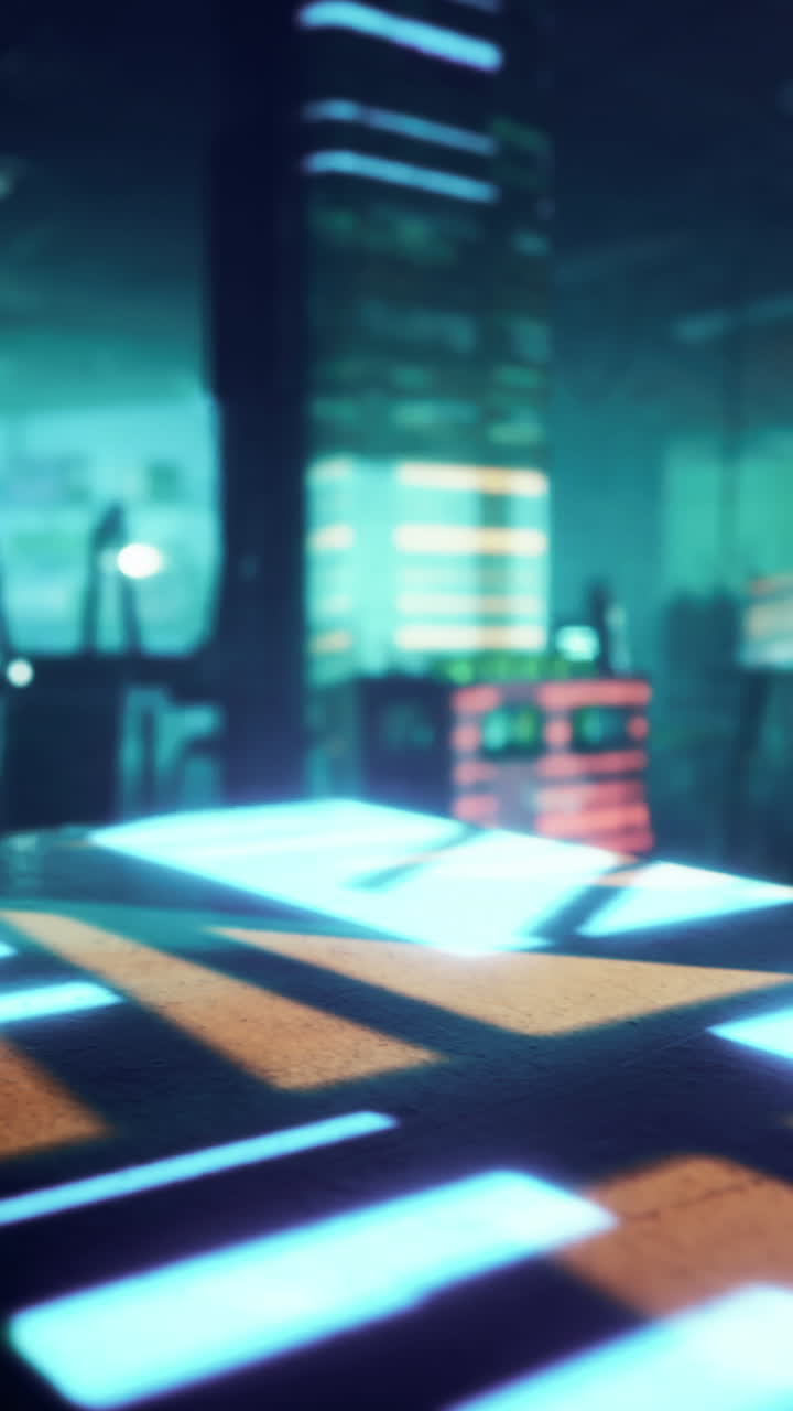 나무 표면에 반사되는 네온 조명