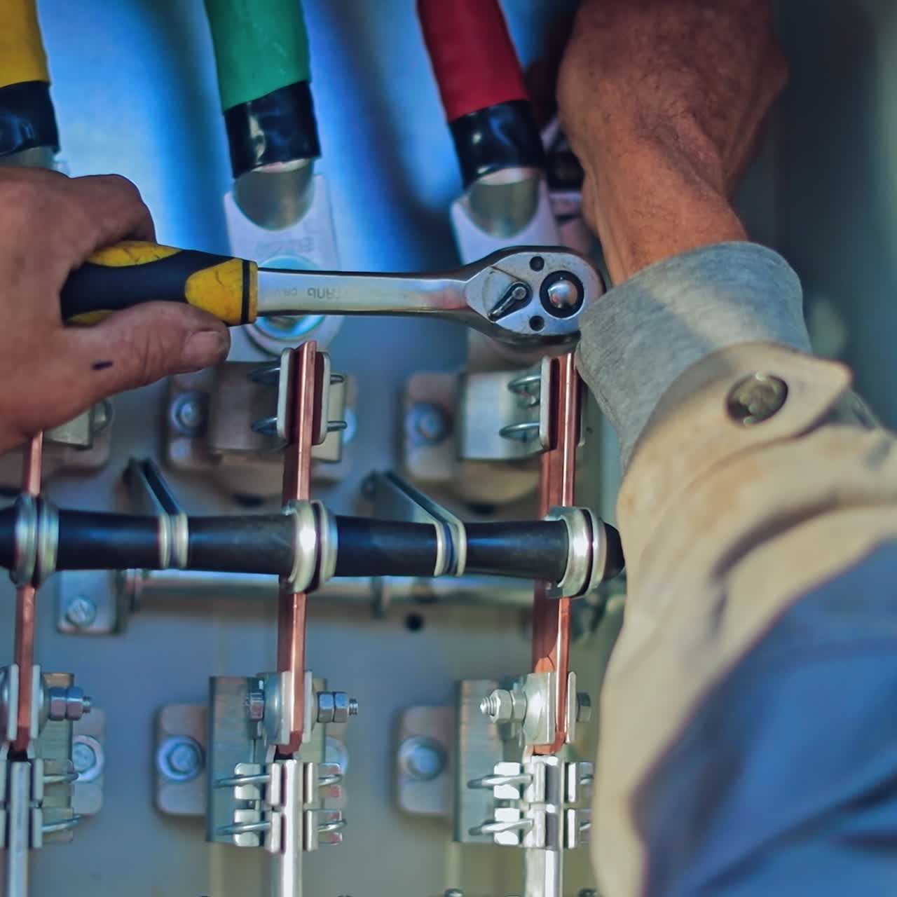 Engineer repairing electricity box