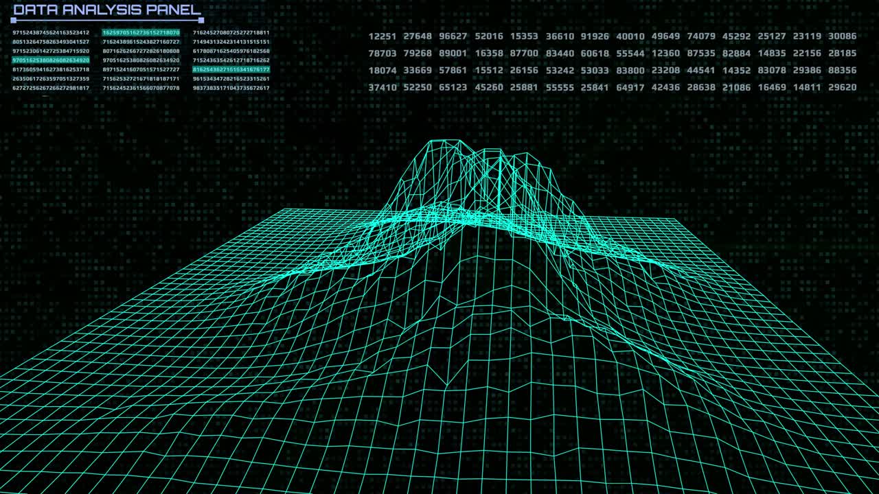 HUD Futuristic 4K Wireframe Analysis Spin Mountain Animation.