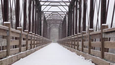 puente cubierto de nieve durante nevadas frescas