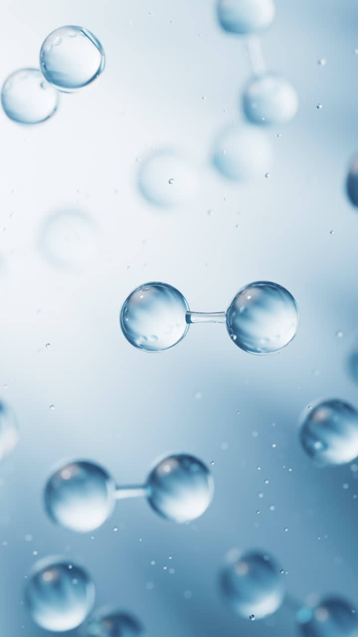 Moléculas transparentes con fondo azul, renderizado 3D