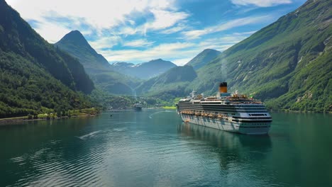 cruise liners on geiranger fjord, norway