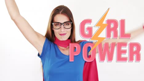 animación del texto del poder de la niña sobre la mujer superhéroe
