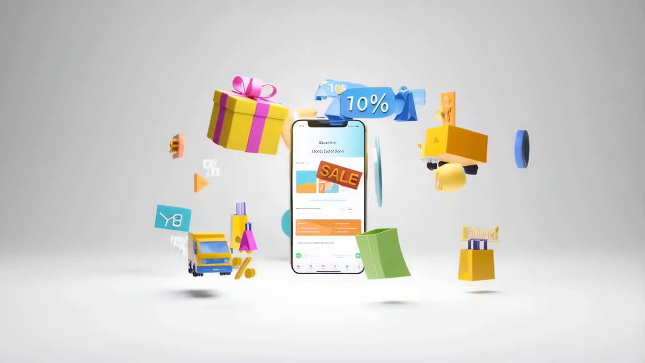 E-commerce Mobile App with Shopping and Discount Icons
