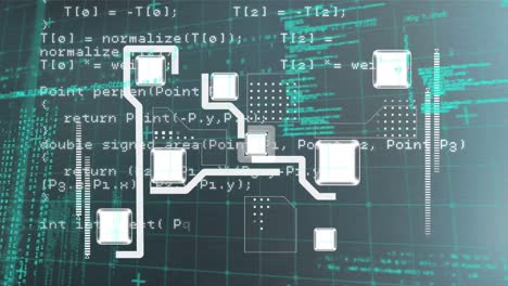 animación del procesamiento de datos y las conexiones a través de la red