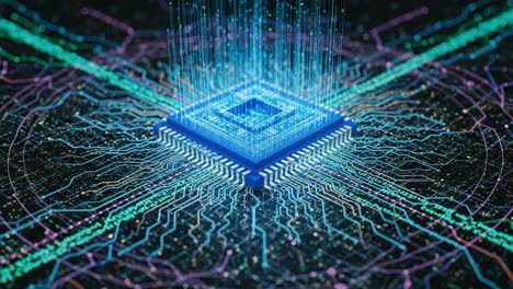 exploring the intricacies of quantum computing: a glimpse into the future of technology with a vibrant circuit board and quantum chip visuals