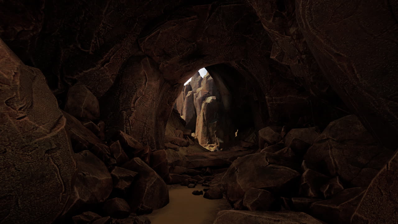 entrada a la cueva oscura con luz al final