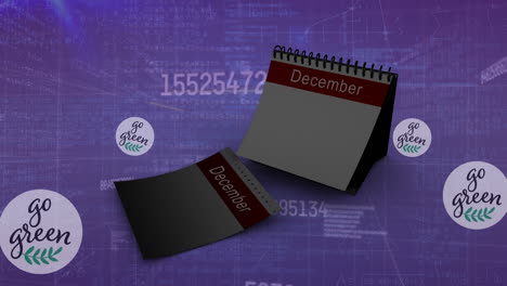 animación de texto y calendario en verde sobre el procesamiento de datos