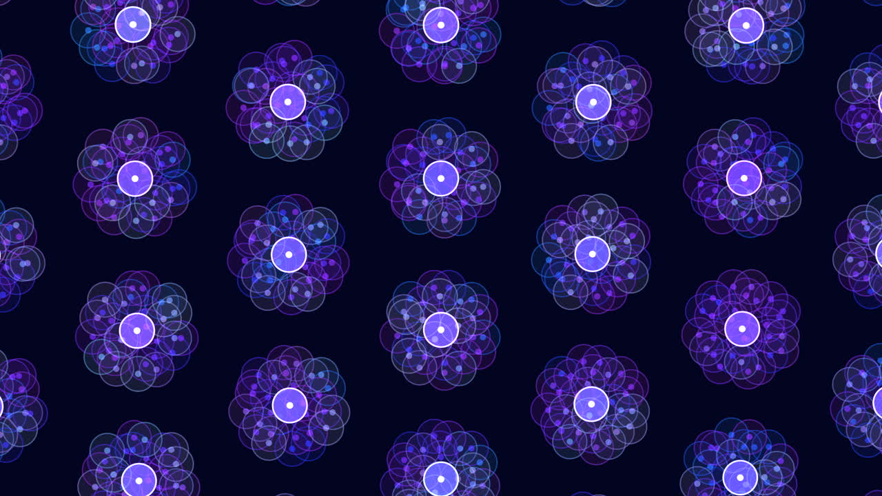 Motivo floreale luminoso blu e viola su sfondo nero