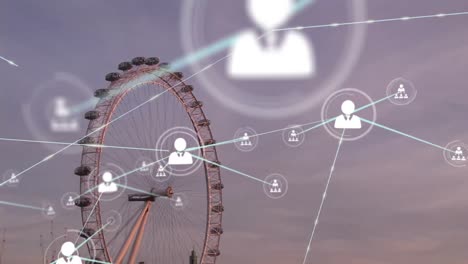 animación de la red de conexiones con iconos sobre el paisaje urbano de londres