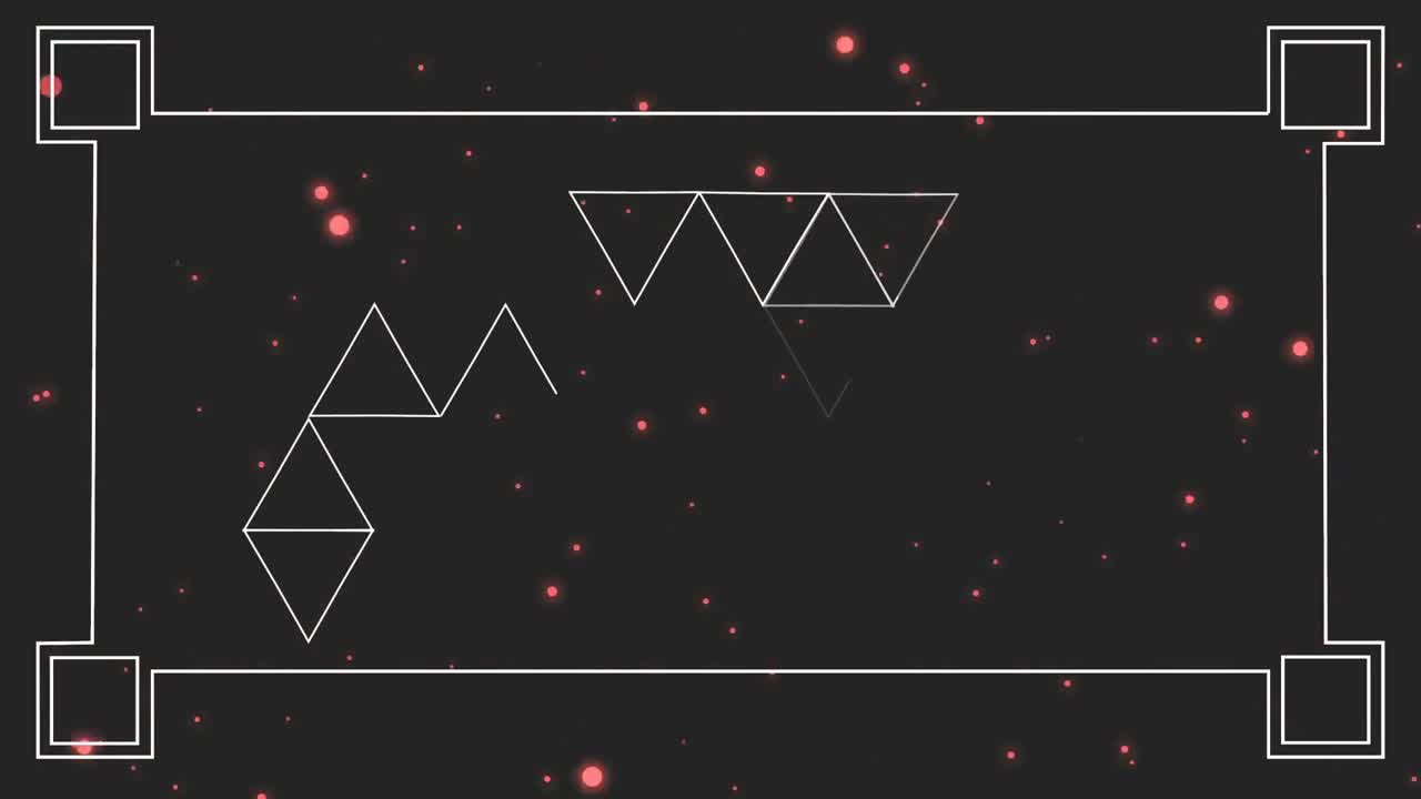 Animation of white frame with white triangles over glowing pink spots