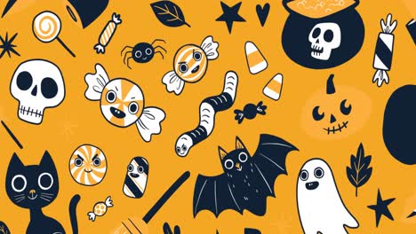 animación de los iconos de halloween sobre un fondo naranja